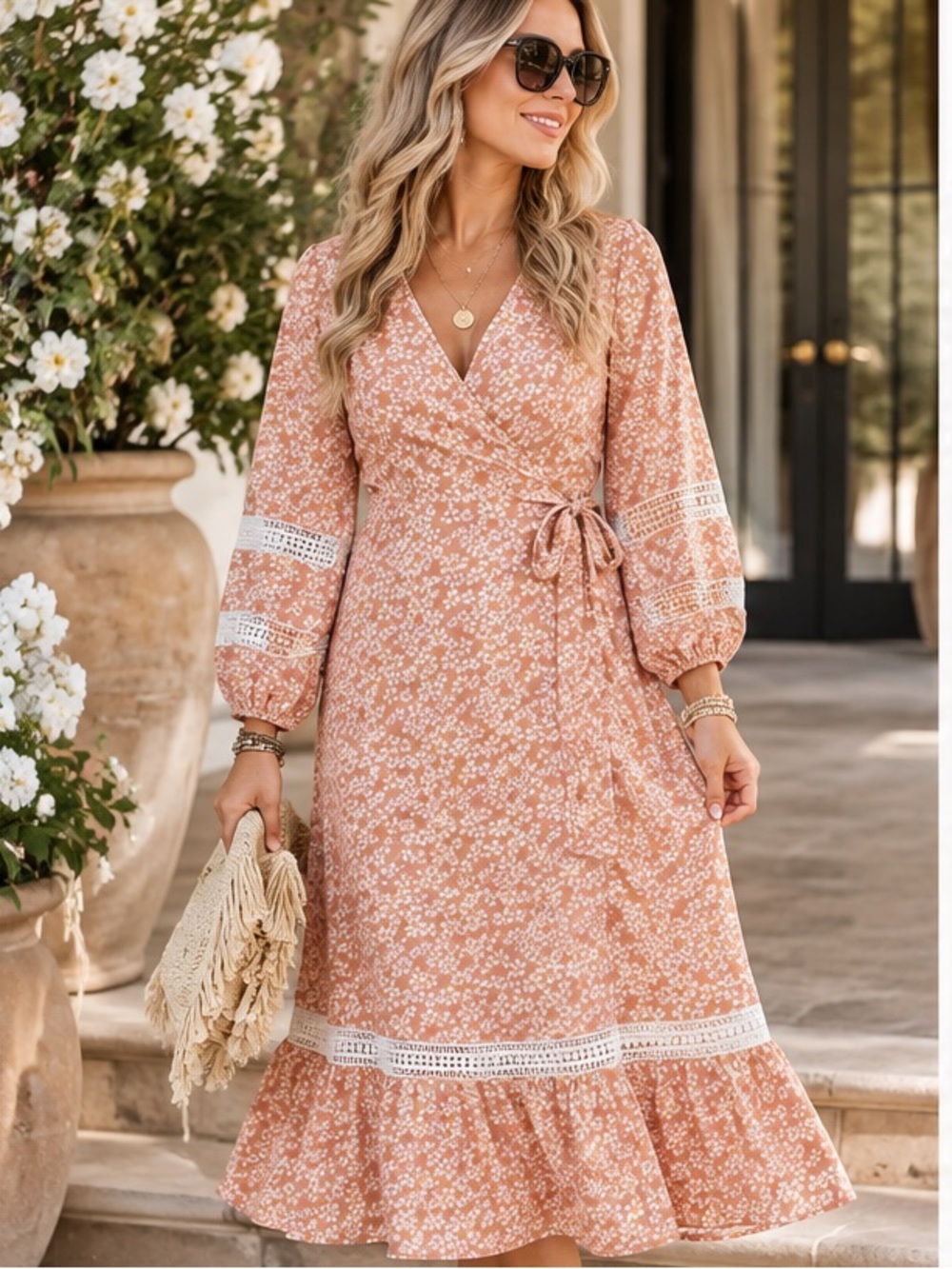 Maje Restella Antique Rose Floral-print Embroidery Midi Wrap Dress $535
